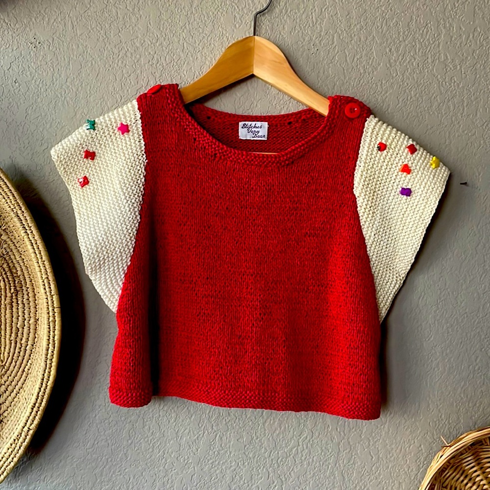 Vintage knit crop top with “spring summer” embellishments